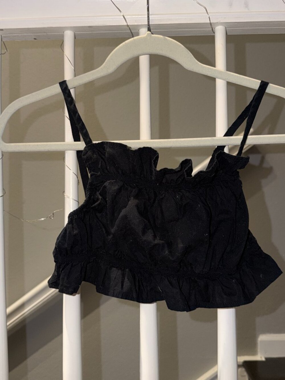 Black Ruffled Cami Top - S (fitted/tiny)